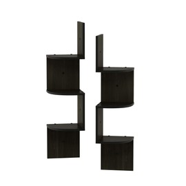 FURINNO Rossi 3-Tier Wall Mount Floating Corner Radial Shelf, Espresso