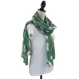 stylesilove Women Spring Summer Metallic Foil Print Lightweight Cotton Scarf Wrap Beach Shawl Cover-Up (Green + Pineapple)