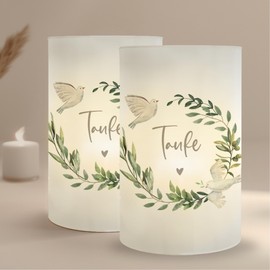 MeinBaby123® Tea Light Table Decoration Christening - Pack of 10 Decoration for Girls and Boys, Eucalyptus Green, Tea Light (Doves)