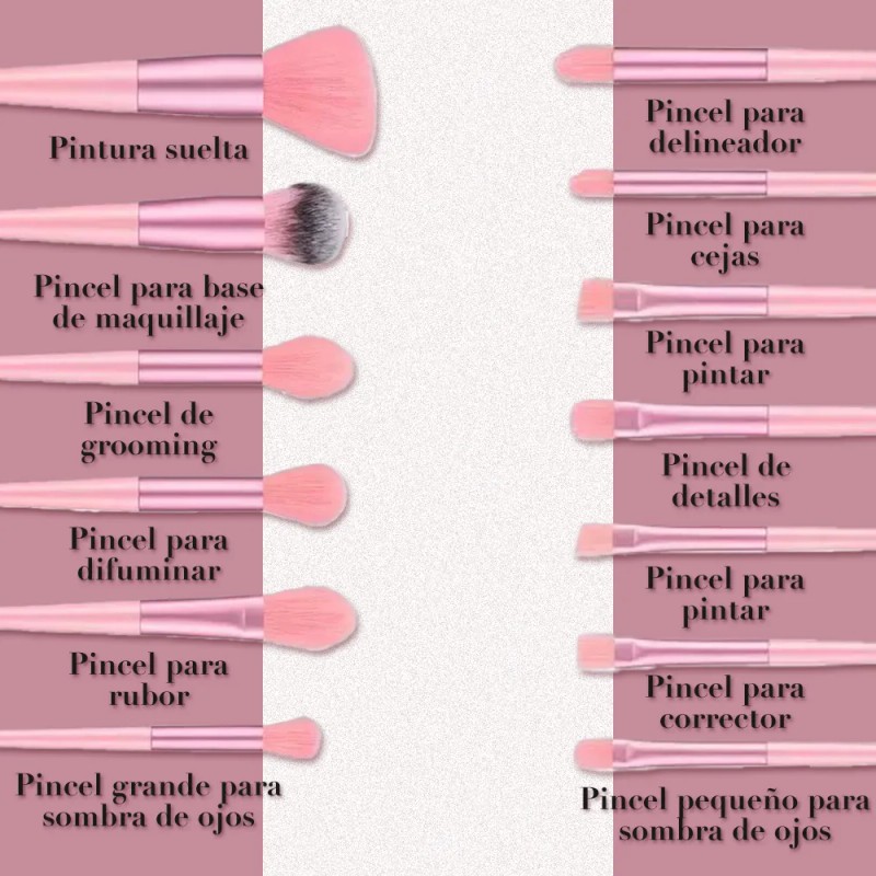 13 Piezas Brochas Maquillaje Y 3 Esponja Para Maquillaje Rosa