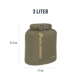 Sea to Summit - Lightweight Dry Bag XS 3L - waterproof storage - Roll closure - Recycled fabric - Attachment & D-ring - Hiking & Paddling - 17 x 13.3 x 21.3cm - Olive Green - 45g