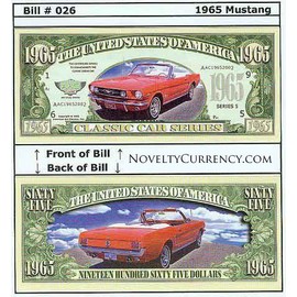 American Art Classics 1965 Mustang Convertible Novelty Money Bill (Pack of 5 Bills)