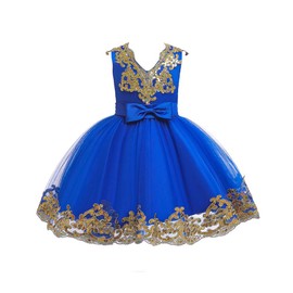 ODASDO Flower Girl Dress Toddler Kids Baby Girls Shiny Sequin Bowknot Tutu Tulle Princess Dresses Birthday Party Pageant Wedding Bridesmaid Formal Evening Sundress Baptism Clothes Gift Blue 5-6T