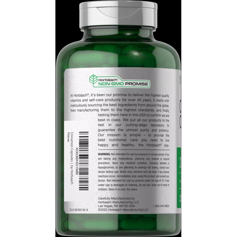 Horbäach Cinnamon Capsules 2500mg | 250 Count | with Chromium