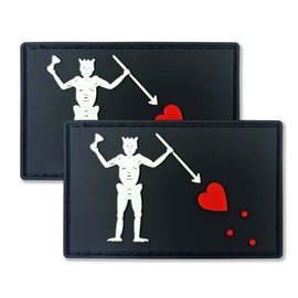 Pirate Blackbeard Flag Patch Pirate Edward Teach Tactical PVC Patches with Hook Fastener, 2 Pack