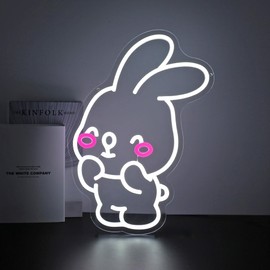 Gdbkabf Rabbit Neon Sign, Neon Signs for Wall Decor Neon LED Signs Room Neon Light Up Signs Home Decor for Bedroom Club Party Bar Shop USB Operated