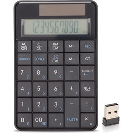 2 in 1 2.4G Wireless Tenkey with Calculator Function, 29 Keys USB Numeric Pad Solar Calculator for PC, Laptop, Desktop