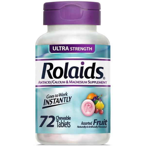 Rolaids Ultra Strength Antacid, 72 Chewable Tablets, Assorted Fruit, Ultra Strength Heartburn Relief