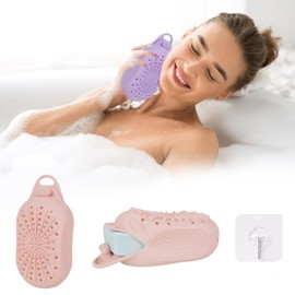 Silicone Soap Bag, Dual-Sided Soap Box Scrubber, Quick-Dry Soap Saver for Shower, Gentle Exfoliating Silicone Pouch, Shower Scrubber for Body (Pink)