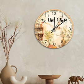 godblessign Kitchen Dinning Large Wooden Wall Clocks Battery Operated 15 Inch Non-Ticking Chef Time Clock Rustic Wall Art Farmhouse Home Decor for Living Room Kitchen Bedroom Office