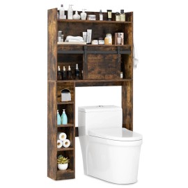 Costway Over The Toilet Storage Cabinet w/ Sliding Barn Door Adjustable Shelves 2 Hooks