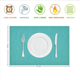 GIVERARE Placemats Set of 4, Heat-Resistant Woven Vinyl Placemat, Non-Slip Washable PVC Table Mat, Easy to Clean Premium Plastic Table Mats for Dining Table, Kitchen Table (Turquoise)