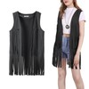 PARTTELY Women Fringe Vest 70s Hippie Costume Faux Suede Rivets