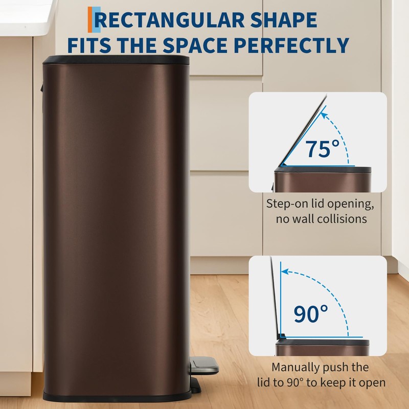DYTesa 8 Gallon Brown Stainless Steel Kitchen Trash Can -