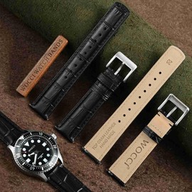 WOCCI 18mm Watch Band, Top Grain Leather, Embossed Alligator Grain, Quick Release, Silver Buckle (Black)
