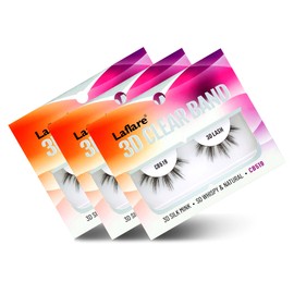 Laflare Strip Lashes Look Like Eyelash Extensions Clear Band 3D Natural Look Volume Lashes Wipsy 3 Pack (LF-CB519X3)