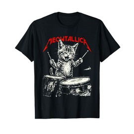 Rock On Vintage Drummer Cat 80s Band Style T-Shirt