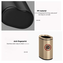 LEASYLIFE 9L/2.4GALSlim Bathroom Trash Can, 12 * 7.75 * 13.67 inches, Stainless Steel with PP Inner Bucket, Smooth, with Garbage Bag Inner Lining, Suitable for bathrooms, bedrooms, Offices, Hotels