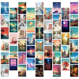 50 Fresh Art Decorative Landscape Postcards Wall Cards, Home Decoration Postcards, Scrapbook Decoration Cards Blessing Greeting Cards Invitation Cards Postcards (Street View Postcard)