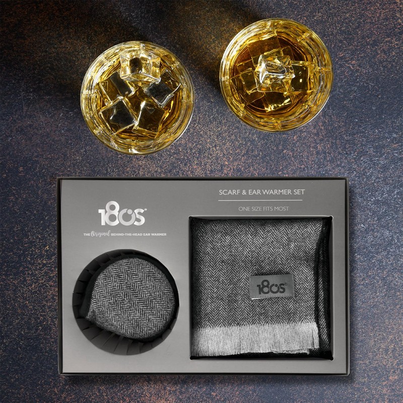 180s Men's Wool Behind-the-Head Ear Warmer (Navy Herringbone)