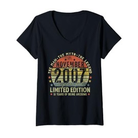Womens 18th Birthday Gifts Vintage November 2007 18 Years Old Men V-Neck T-Shirt
