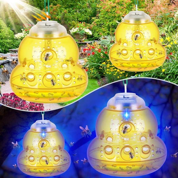 Pestvanish Solar Wasp Trap with Blue LED Light, Non-Toxic Reusable