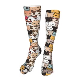 ZCERA Kids Cozy Knee High Tube Compression Socks Cute Cat Kitten Cartoon Novelty Athletic Long Crew Socks for Child Girls Boys 19.8in