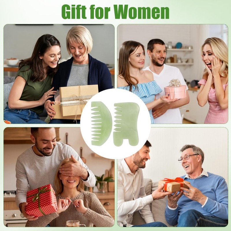 Jade Comb, 2 Pieces, Natural Gua Sha Stone Jade Comb