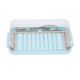 Butter Cutter Container, Stainless Steel Butter Cutter Box, Cheese Storage Container with Transparent Lid for Kitchen (Blue)