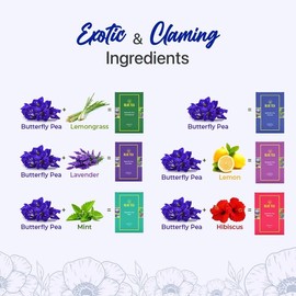 BLUE TEA - Butterfly Pea Assortment Tea Gift (6 Flavors-30 Plant Based Tea Bags) || FLORAL FLAVOR || Caffeine free - Non-Bitter - Herbal Tea - Variety pack - Flower Based | Valuable Gift