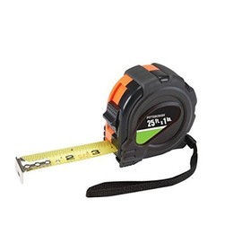 25 ft. x 1" Tape Measure Nonslip Rubber Shell Graduated in 1/16", 1/8", 1" and 1 foot stud findings