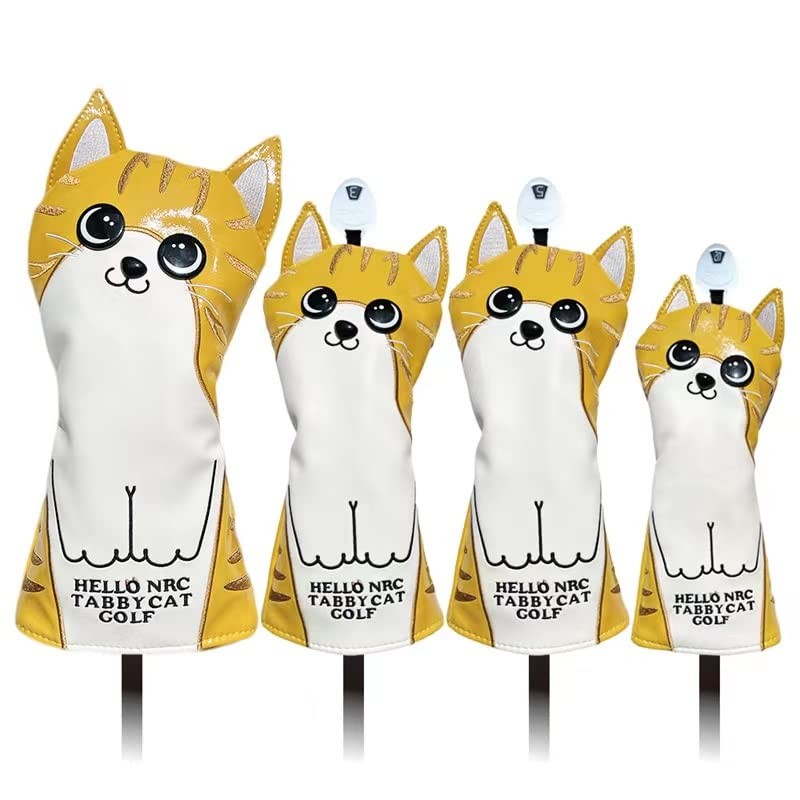 Golf Headcover Driver Cover Wood Cover UT Cover Cat (Brown,