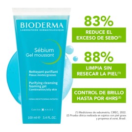 Bioderma Sbium Gel Moussant Facial, Limpia y Purifica Piel Mixta, 100ml                                                                               