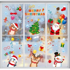 AULEEP 9 Sheets Christmas Window Clings,79 pcs Double-Sided Christmas Window Stickers Decal for Party, Christmas Window Decorations with Santa Claus Reindeer, Merry Christmas Holiday Cling for Glass