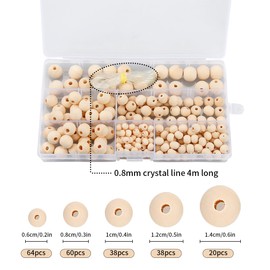 Luckious 220 Pcs Brand Wooden Beads for Crafting Wooden Round Craft Beads Balls with Hole Round Craft Beads Balls