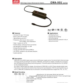 MEAN WELL OWA-90U-24 AC to DC Switching LED Driver Power Supply with PFC Function, Single Output, 24 Volt, 3.75 Amp, 90 Watt