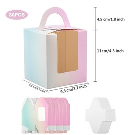 Single Cupcake Boxes, 30 Pcs Individual Cupcake Boxes, Paper Bakery Boxes Cupcake Boxes Single with Window for Bakery Bridal Showers Weddings Birthday Parties 9.5 x 11 cm Gradient blue pink
