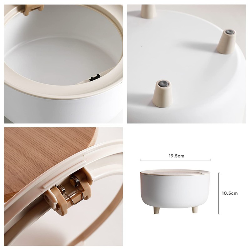Table Bin with Lid in Wood Effect Mini Waste Bin
