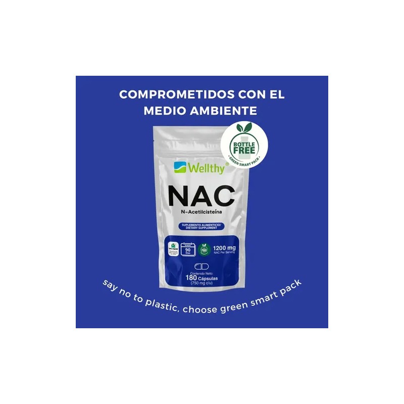 Nac N-acetilcisteína 180 Cápsulas Wellthy 90 Porciones