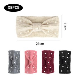 Pack of 5 Pearl Crochet Headbands, Warm Women's Headbands for Winter, Windproof, Warm Knitted Headbands, Elastic Headbands, Ear Warmer Headbands for Women and Girls