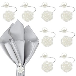 8 PCS Rose Pearl Napkin Rings Set,Flower and Pearl Napkin Buckle,Napkin Rings Holder, for Wedding Party Family Gathering Table Decorations