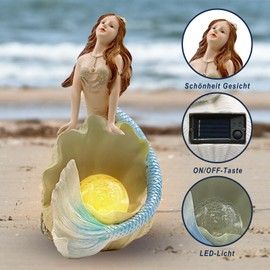 lifemet Garden Decoration for Outdoor Mermaid Statues - Weatherproof Mermaid Garden Figures with Solar LED Crack Light, Gifts for Women/Mum Decoration for Garden, Room, Patio