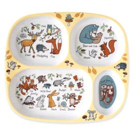 Tyrrell Katz Toddler Divider Plate in Woodland Design with 4 Sections - Dishwasher Safe Melamine Kids Compartment Tray - 24 x 21 x 2 cm