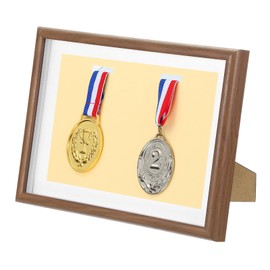PATIKIL Medal Display Case, 2 Medal Display Frame Medal Shadow Box Sports Medal Display Picture Frame for Marathon Swimming Triathlon, Rosewood A4
