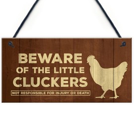 RED OCEAN Beware Of The Little Cluckers Funny Chicken Sign Coop Hen House Sign