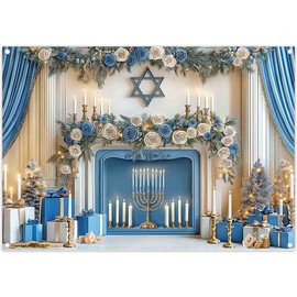 Swepuck 7x5ft Fabric Happy Hanukkah Blue and White Photography Backdrop