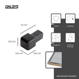 Dalsys 5x End Piece for Tile Rail 8 mm Square Profile Aluminium Anodised Black Tile Profile