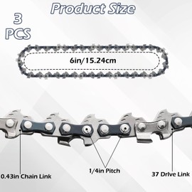 3 Pack 6 Inch Chainsaw Chain Replacement Chain Mini Replacement Chain Saw Chain Mini Chainsaw Blades Chainsaw Chain, Replacement Chain for 6 inch Chainsaw 37 Drive Links Chain Saw Chains