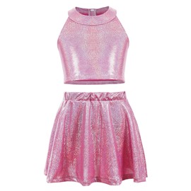 Happy Cherry Kids Girls Shiny Sequins Jazz Hip Hop Dance Outfits Modern Dancing Costumes 2 Piece Performance Dancewear 4-5T