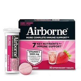 Airborne Immune Support Effervescent Tablets, Very Berry Flavor - 30ct with 1000mg Vitamin C + Vitamins A, D, E, Zinc, Selenium, Manganese & Herbal Bl